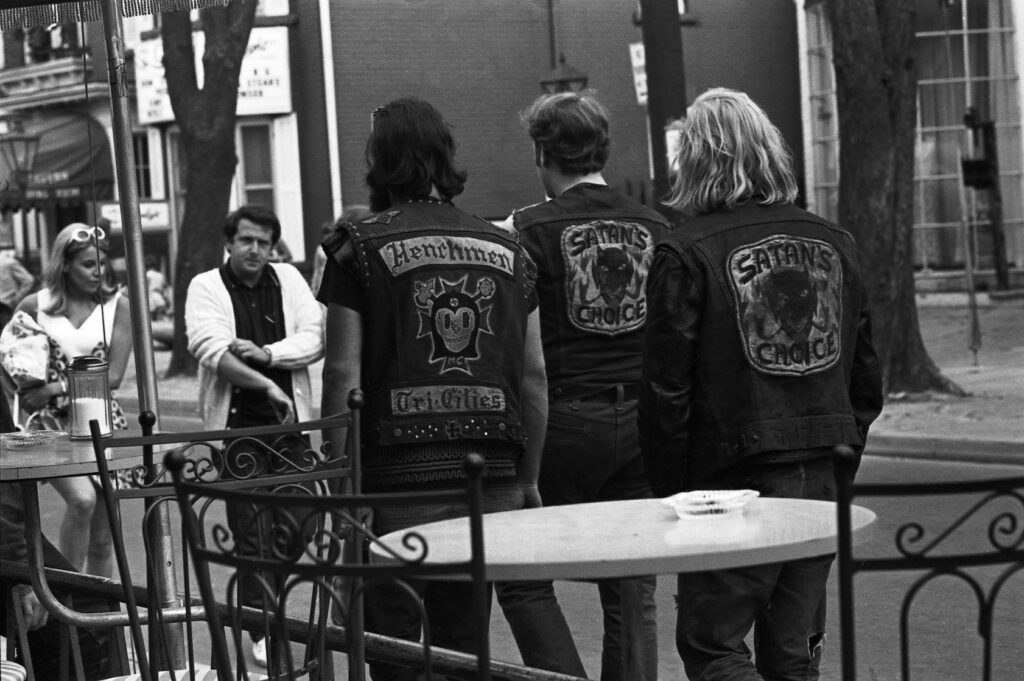 Motorcycle gang members walking through Yorkville, June 13, 1968. Photo by Dick Loek